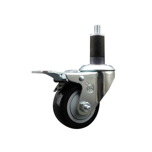3'' Black Poly Swivel 1-1/4'' Expanding Stem Caster Total Lock Brake